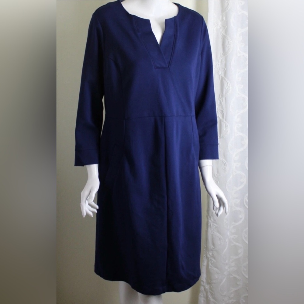 Lands End Sz 16 Navy Celestial Blue Ponte Stretch Shift Dress Easy-Care sz 8